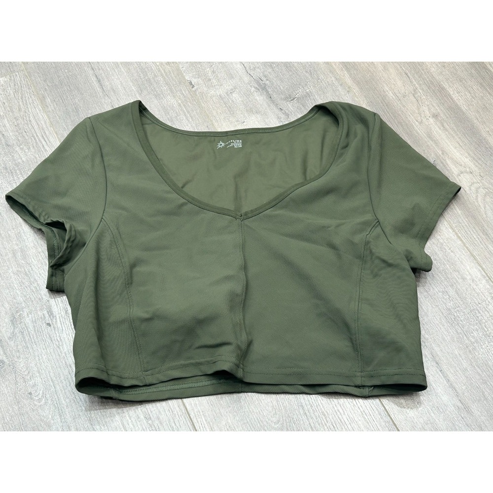 Offline By Aerie Crop Top Womens XL Green Short Sleeve V Neck Activewear Comfy